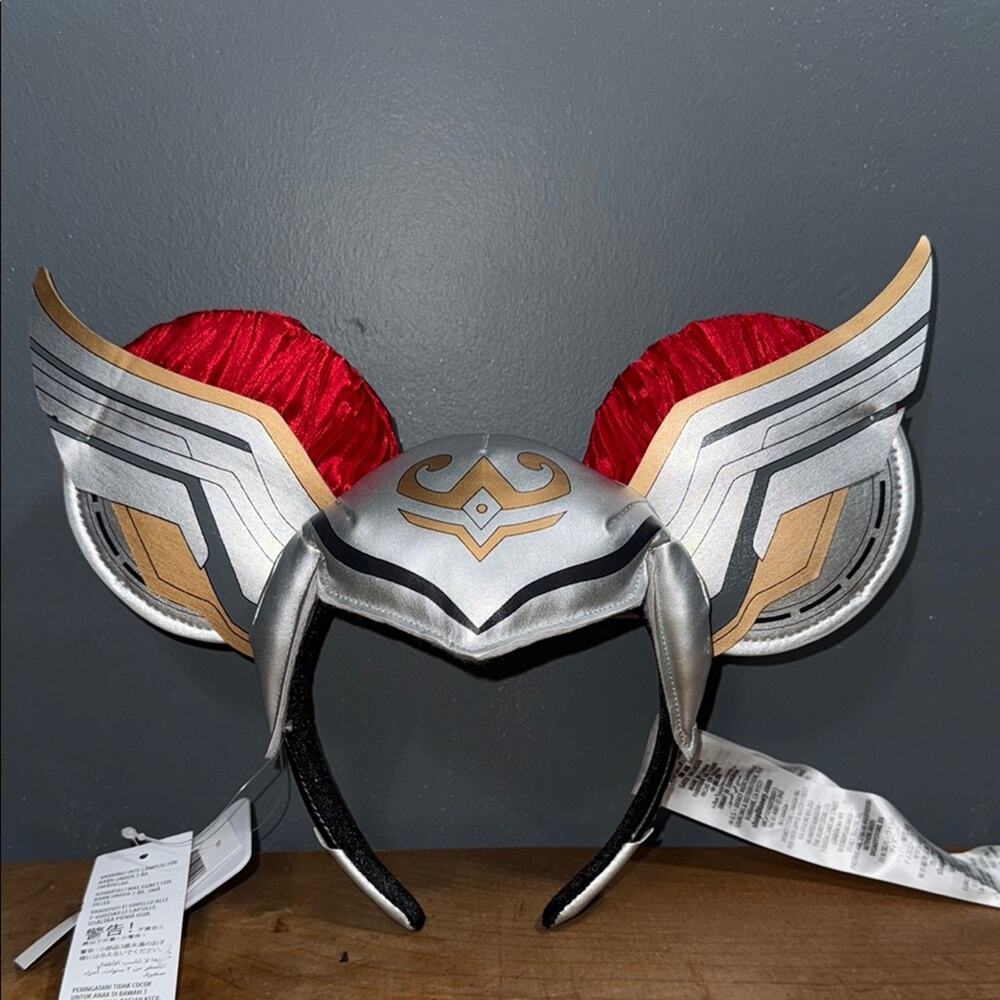 Disney Marvel Mighty Thor Mickey ears silver red gold winged helmet headband NEW